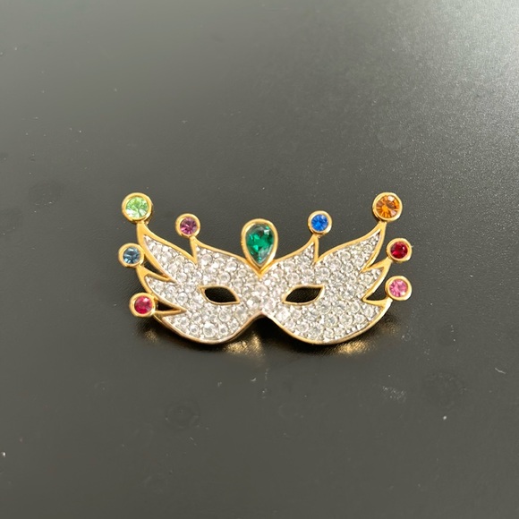 Swarovski Jewelry - Signed Swarovski Pave Mask Brooch Pin Swarovski Crystal Mardi Gras